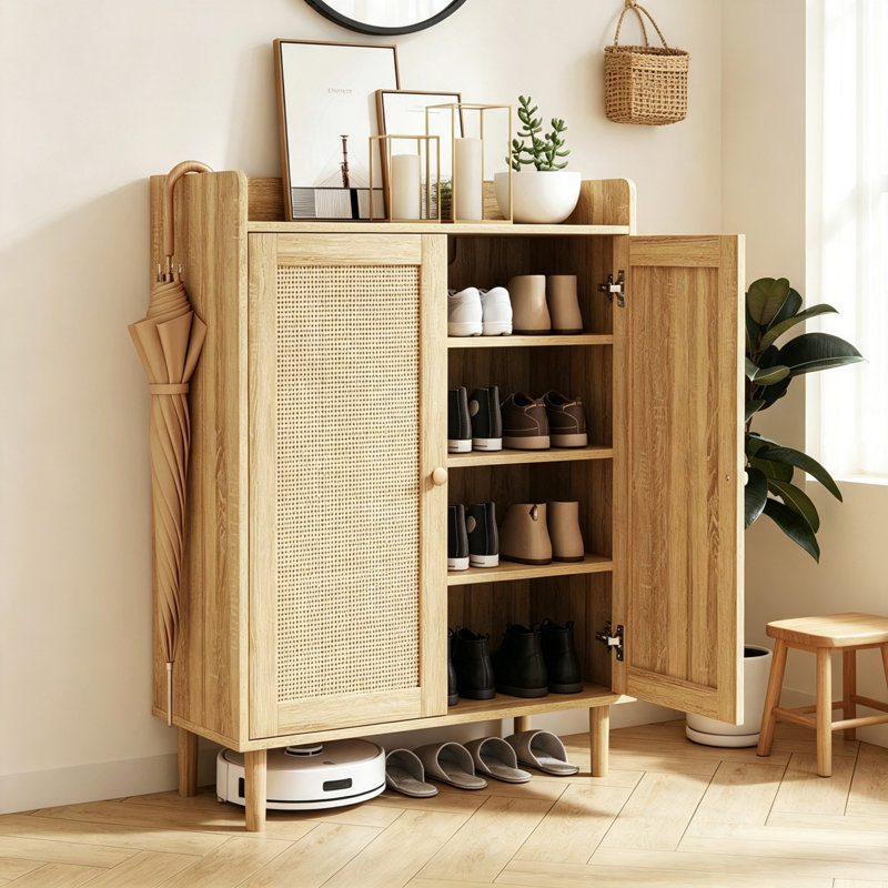 16 Pair Shoe Storage Cabinet, Natural