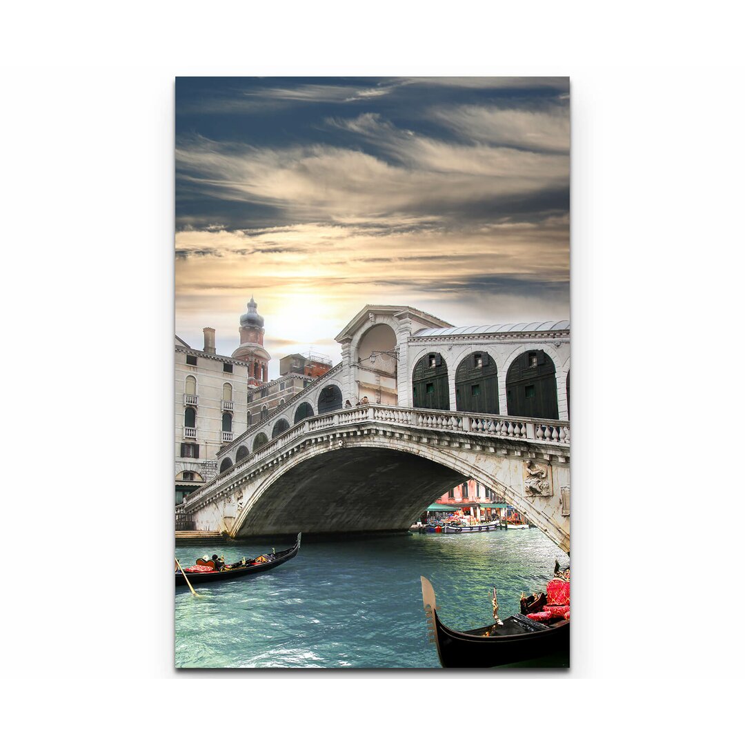 Leinwandbild Rialtobrücke mit Gondeln in Venedig