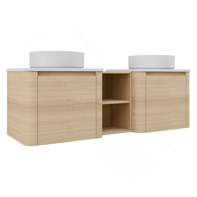 Meuble-lavabo mural de 60 po avec lavabo d'art en céramique, porte à fermeture en douceur et tablettes de rangement, design élégant et peu encombrant