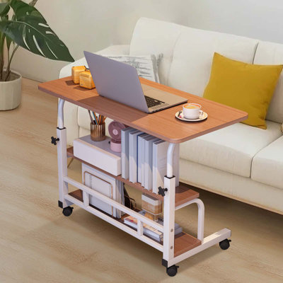 Adjustable Height Mobile Standing Desk with Wheels – Portable Rolling Computer Desk – Storage Shelves – Home Office & Small Spaces – Walnut Color, 60 x 40CM