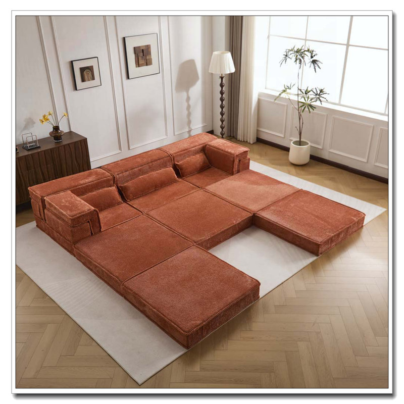 Canapé à compression Mahjong, canapé-lit à plancher convertible, canapé modulaire modulaire désossé DIY, aucun assemblage requis, tissu polaire circulaire, surdimensionné à 3 places avec 1 repose-pieds