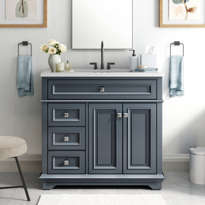 Meuble-lavabo sur pied 36 po avec comptoir en céramique et lavabo intégré 36 po