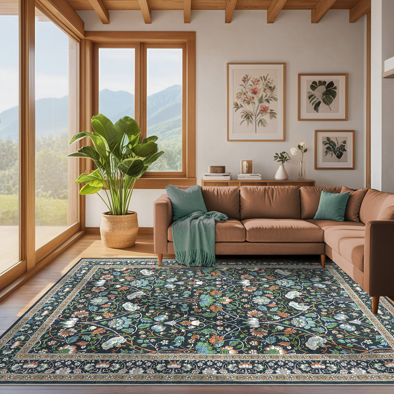 Tapis floral antidérapant lavable à l'intérieur, Rectangle 10 pi x 14 pi