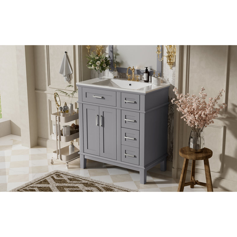 Meuble-lavabo 30 po avec lavabo en céramique, Gris