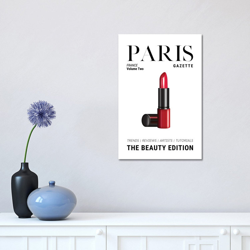 Paris Gazette Beauty Magazine Cover With Classic Red Lipstick 1 Piece Wrapped Canvas Wall Art, 30.48 cm H x 45.72 cm W