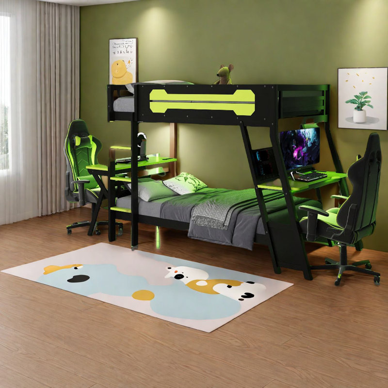 Lits de jeu multifonctionnels, structure en bois, style moderne, configuration peu encombrante