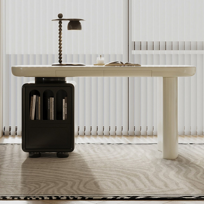 Bureau de direction rectangulaire blanc en bois massif avec 2 tiroirs, H 29,53 po x l 55,12 po x P 27,56 po