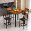 Ensemble de table de bar pour 4 personnes, table de salle à manger à hauteur de comptoir rustique industrielle avec 4 tabourets de bar rembourrés, ensemble de table de pub carrée à structure métallique pour bar-408992262