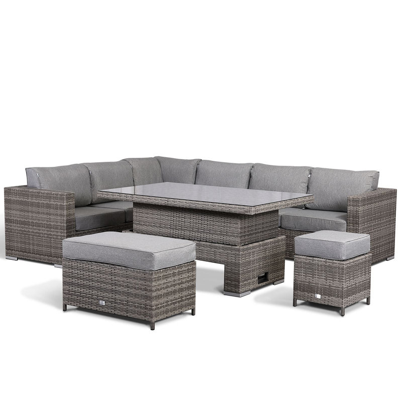 Rattan Park Cambridge Modular Corner With Rising Table In Stone Browne Grey Weave