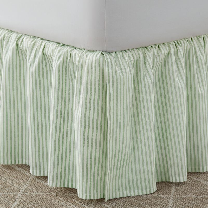 Classic Green Cotton Full Ruffled Bed Skirt with Stripes