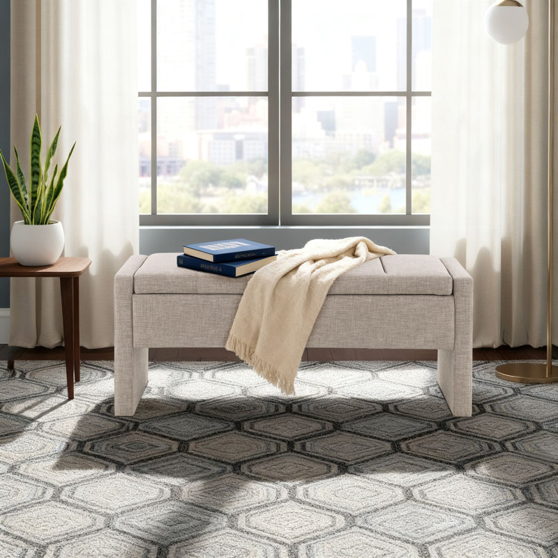 Banc de rangement en tissu entièrement en lin, Gris brun