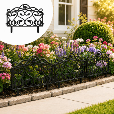 10 pièces de clôture de jardin décorative sans creusage de 16 po de largeur avec motif d'oiseaux et de vignes, panneaux en PP emboîtables pour parterres de fleurs et allées