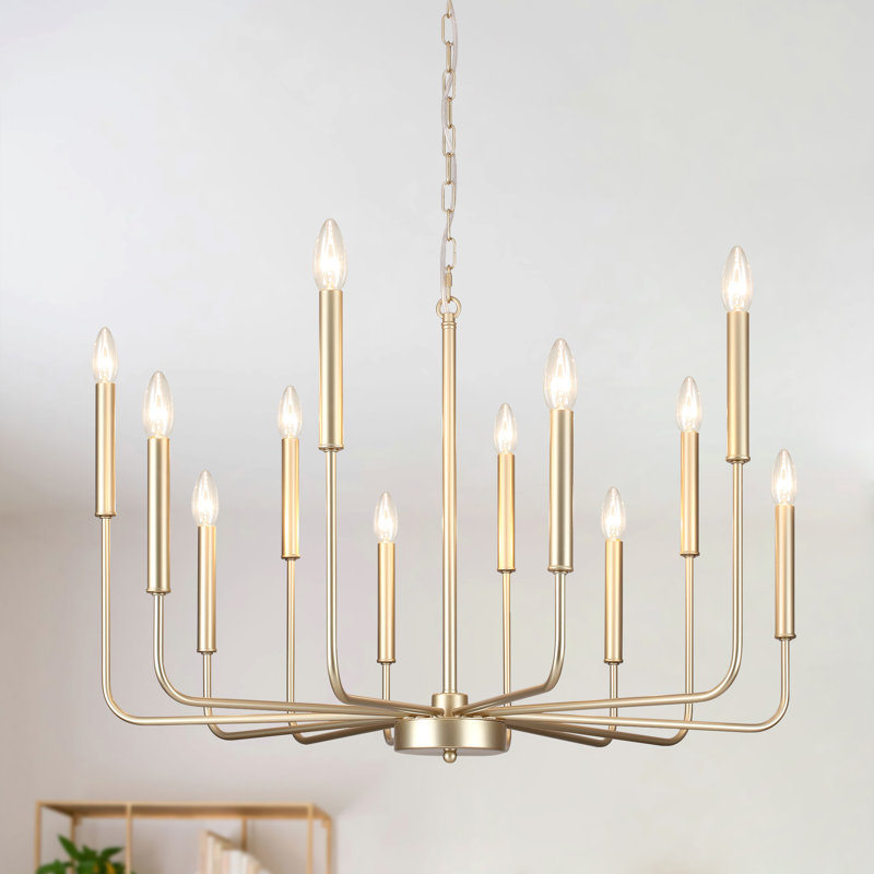 Lustre classique à 12 lumières de style bougie Loyd, Or cuivré
