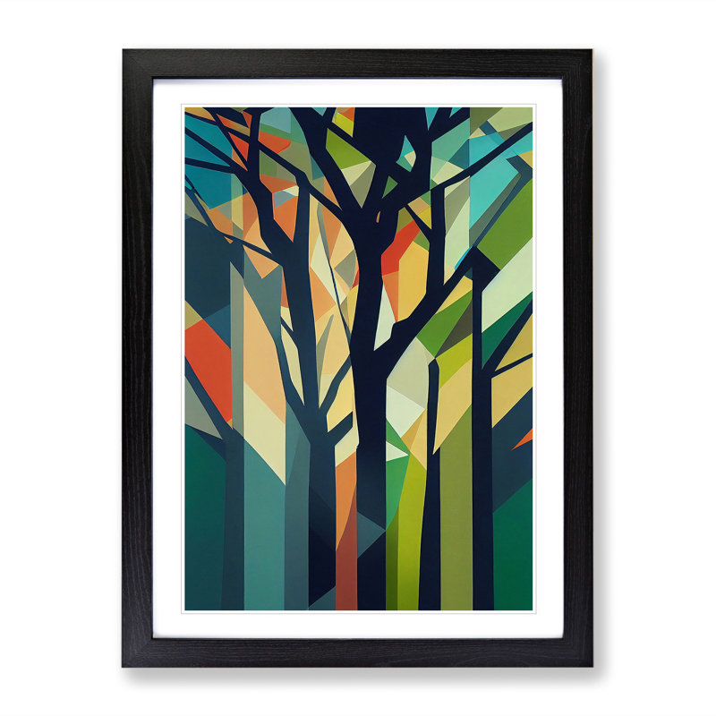 Abstract Art Tree No.1 - Single Picture Frame Print, 64cm H x 46cm W x 2cm D, Black