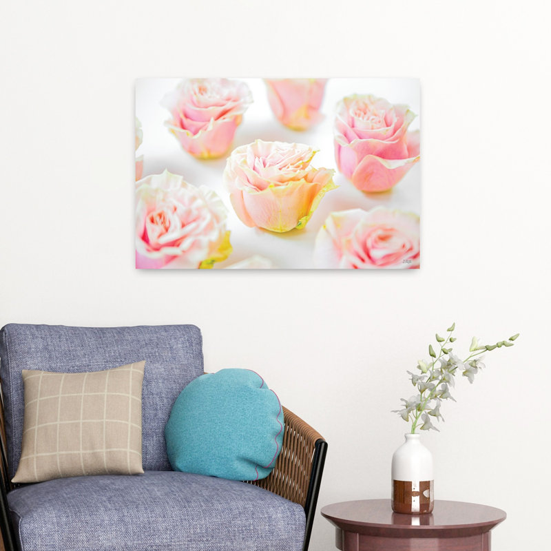 Art de paysage contemporain abstrait fleur rose pâle, H 16 po x l 24 po
