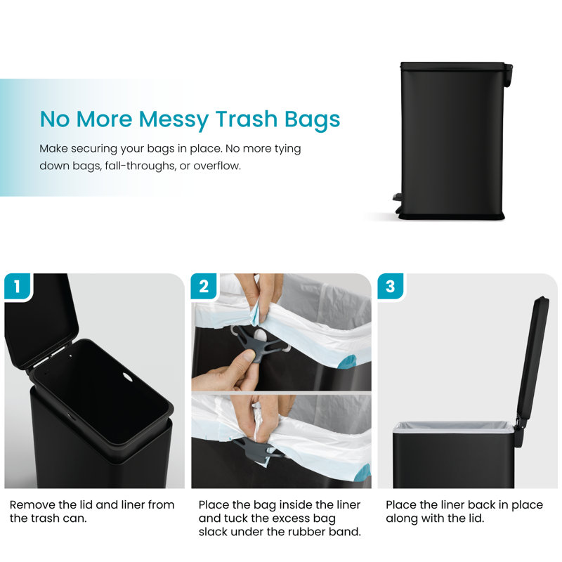 Matte Black Stainless Steel Slim Step Pedal Trash Can - 4.4 Gallon