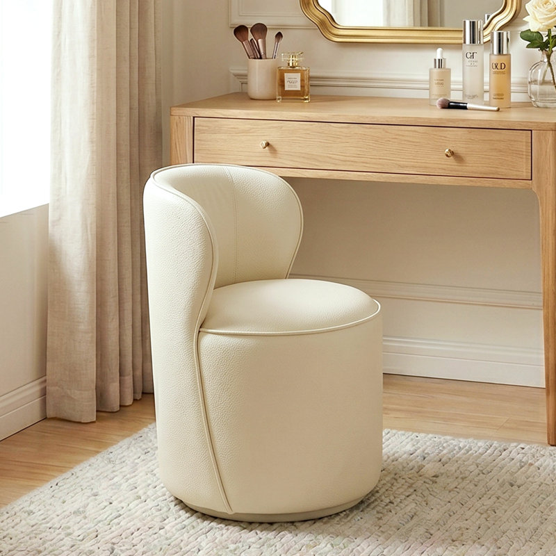 Fauteuil de coiffeuse moderne pivotant à 360 ° en similicuir avec dossier incurvé Modern, Faux Leather Beige