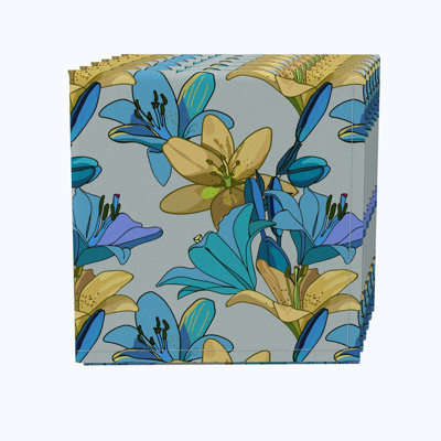 100% Cotton Blue Floral Square Napkin