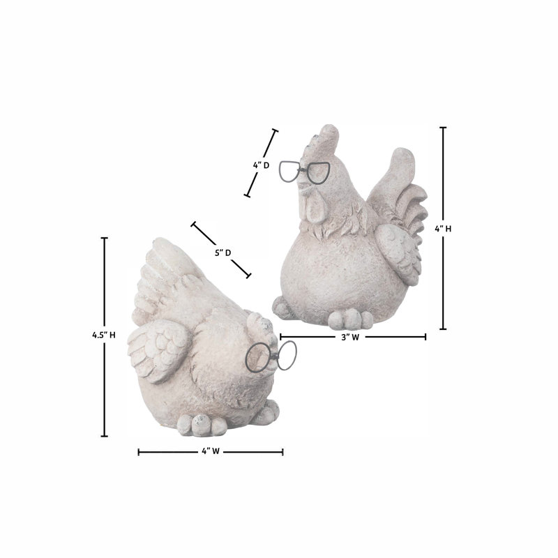 Poulet en résine 4,5 à 5,5 po avec verres en métal