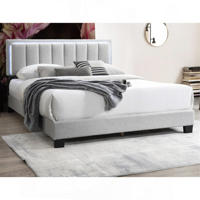 Lit de chambre à coucher tapissier double avec lit à accents en tissu gris clair