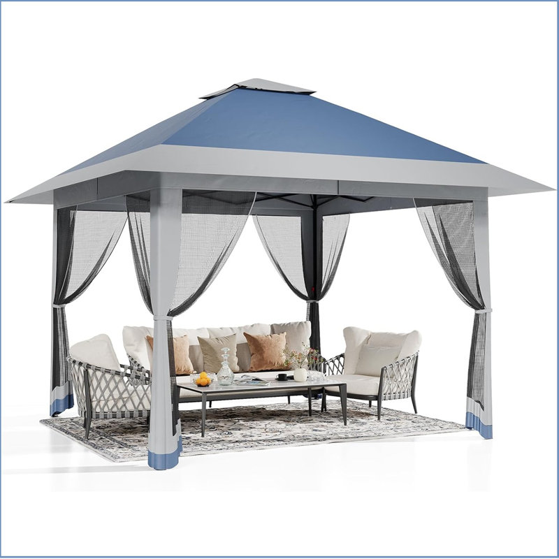 13X13 Pop Up Gazebo, Outdoor Canopy Tent With Mosquito Netting, [Adjustable Height & Spacious] Pop Up Tent With Double Roof, Uv-Resistant Outdoor Gazebo For Backyard, Patio, Lawn, Garden, Deck(Gray)