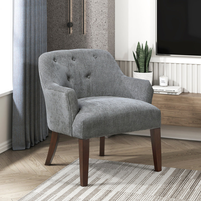 Chaise d'appoint rembourrée en tissu gris avec dossier capitonné moderne, Gris anthracite