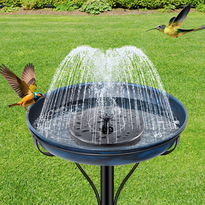 Bain d'oiseaux en métal pour l'extérieur, bol de mangeoire à 5 branches amélioré (bleu rétro), Bleu rétro