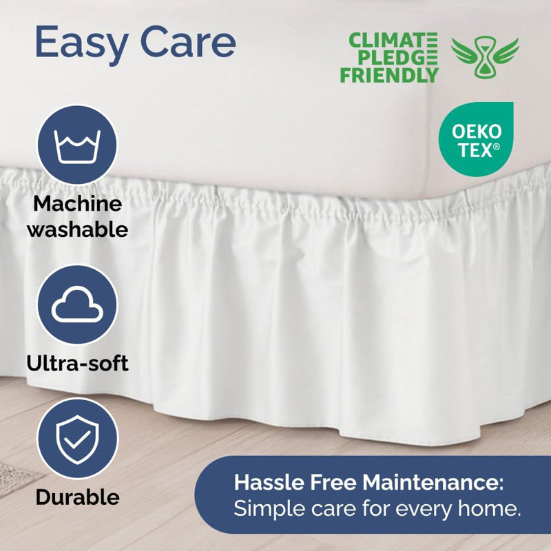 White King Size Polyester Linen Ruffled Bed Skirt