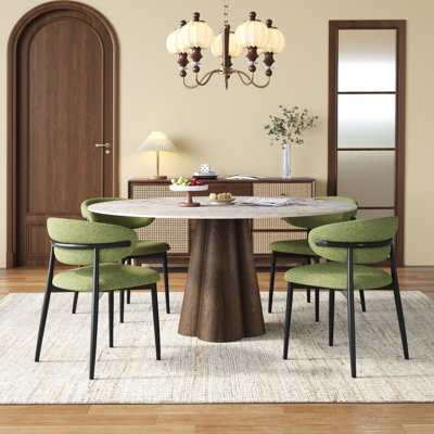 Ensemble de salle à manger rond de luxe en pierre frittée, de style milieu du siècle, 3/5/7 pièces, avec des chaises de cuisine ergonomiques et confortables pour 2 à 6 personnes.