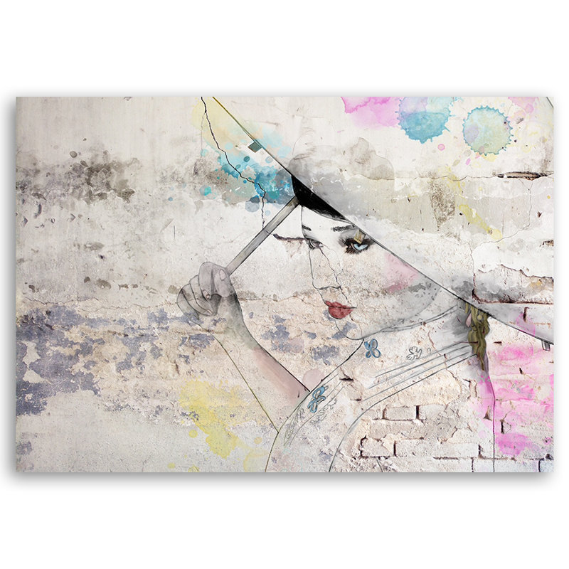 Geisha Holding An Umbrella - Wrapped Canvas Print, 70cm H x 100cm W