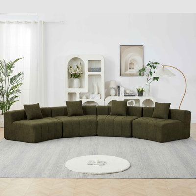 Chenille Curved Sectional Sofa With 4 Pillows,Curved Symmetrical Modular Semi Circular Sofa Sectional For Bedroom, Living Room, Office For Leisure Or Nap, Reading Room, And Lobby