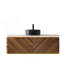 Meuble-lavabo 48 po, meuble de rangement flottant en contreplaqué, tiroirs avec poignée et capteur de lumière, vasque en céramique à motif de pierre noire et plateau en pierre frittée, pré-assemblé, couleur grain de bois noyer foncé