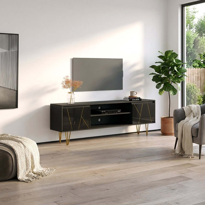 Galin 70.9" Modern TV Stand with High Gloss Finish, Black
