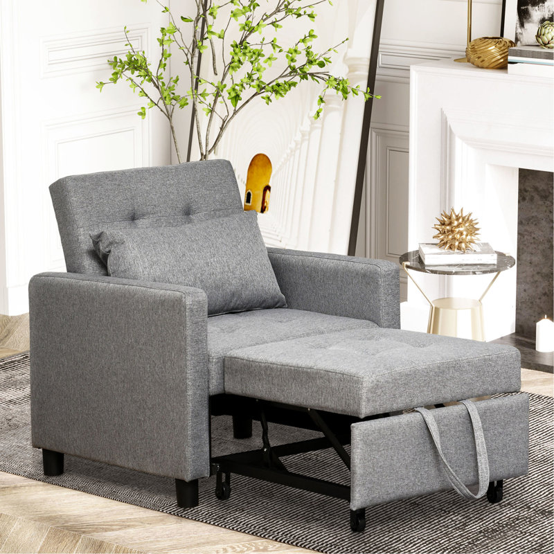 Chaise réglable - convertible avec structure en bois d'eucalyptus, dossier de lit gris,
