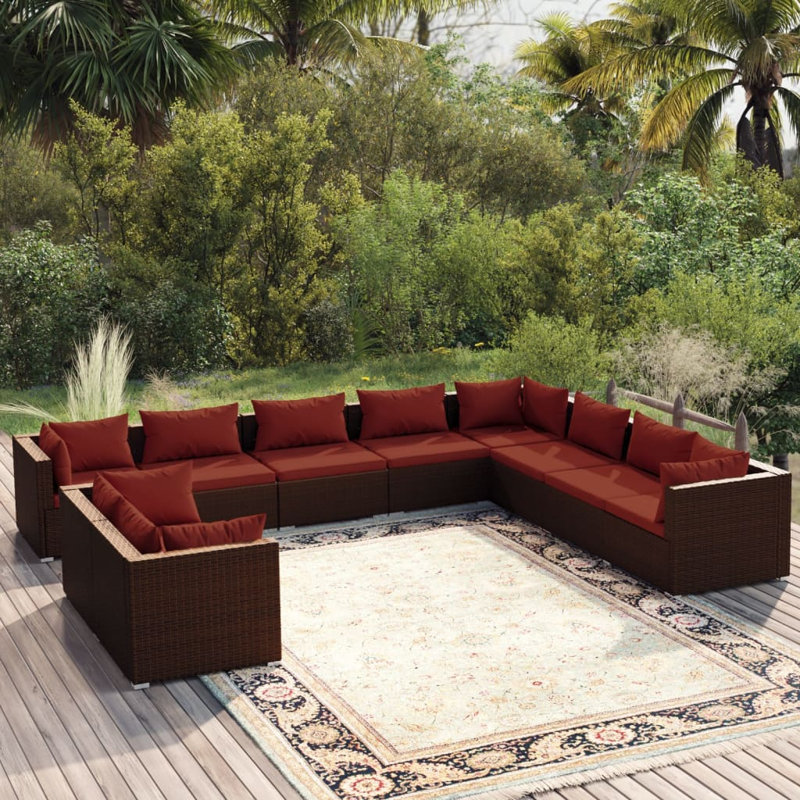 10 Piece Lounge Sofa Seating Group, Cinnamon Red, Brown