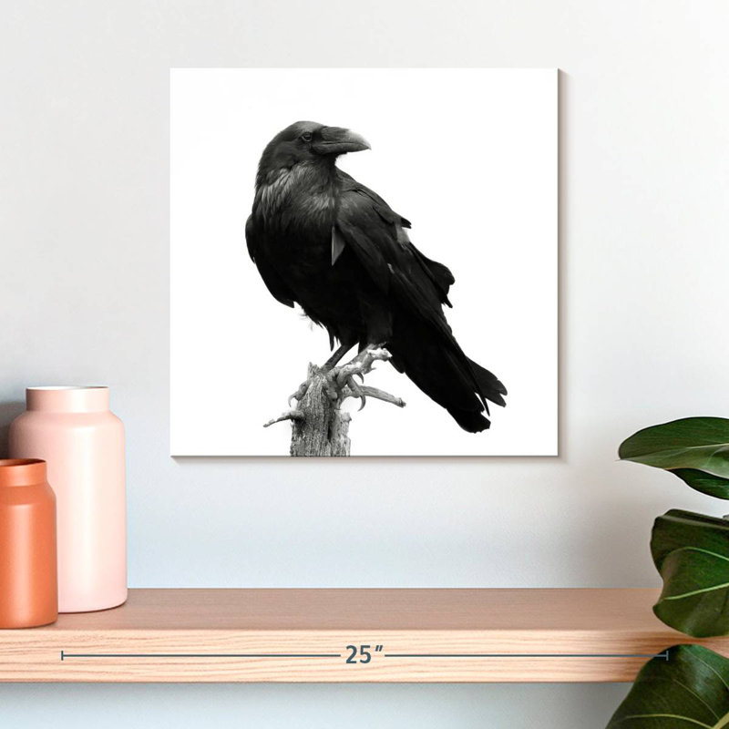 Corbeau sur une souche d'arbre, H 16 po x l 16 po
