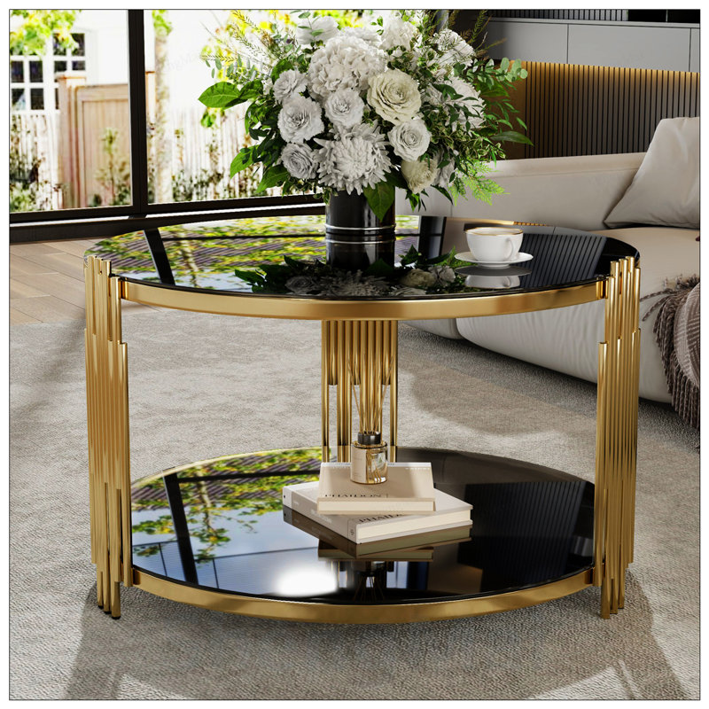 Table basse Modern Modern, H 19,7 po x l 31,5 po x P 31,5 po, Noir / doré