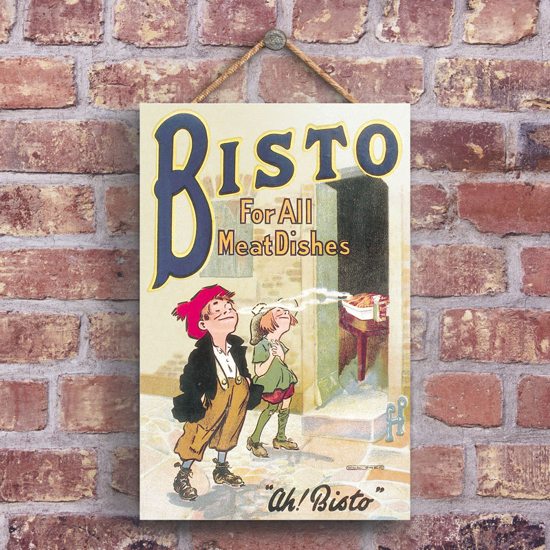 Bisto Ah Bisto Vintage Retro Poster Design On Wooden Plaque