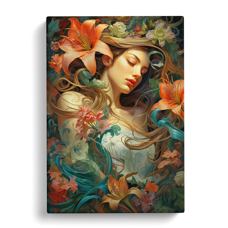 Lily Flower Rococo Art - Wrapped Canvas, 60cm H x 40cm W x 3cm D