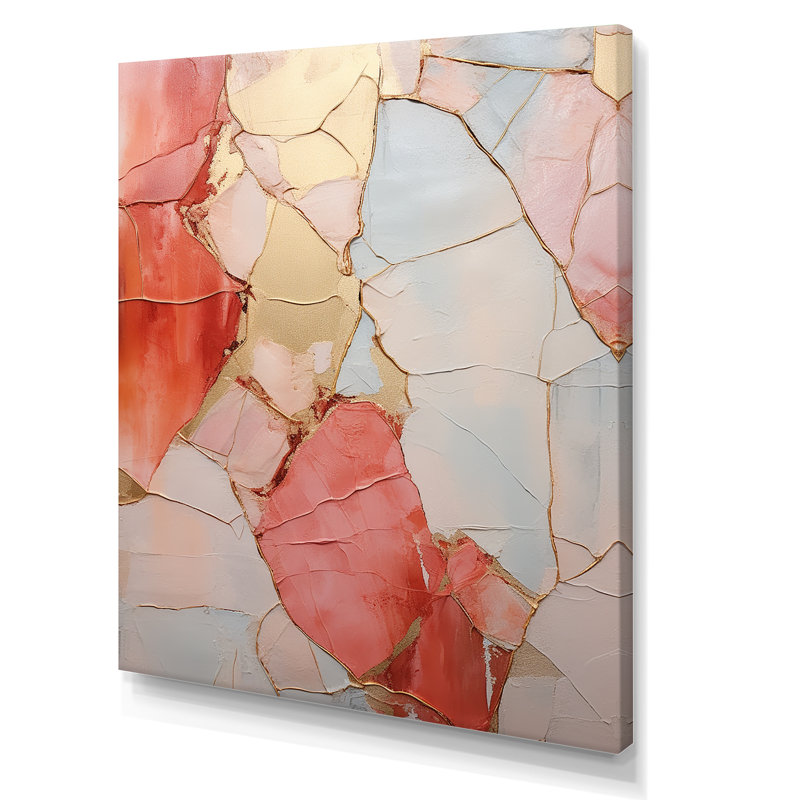 «Coral Gold Minimalisme Poteries», reproduction sur toile, Toile tendue, H 32 po x l 16 po x P 1 po
