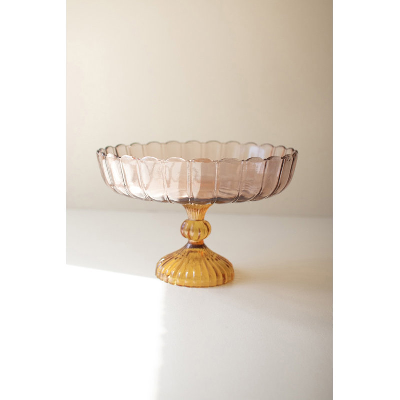 Bol de compote en verre pressé kalalou Amber - centre de table décoratif festonné 7,5 po, ensemble de 2