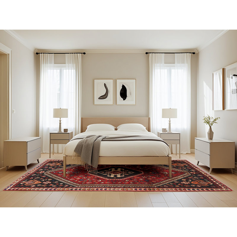 Tapis à motif oriental rouge / noir, Rectangle 5 pi x 8 pi