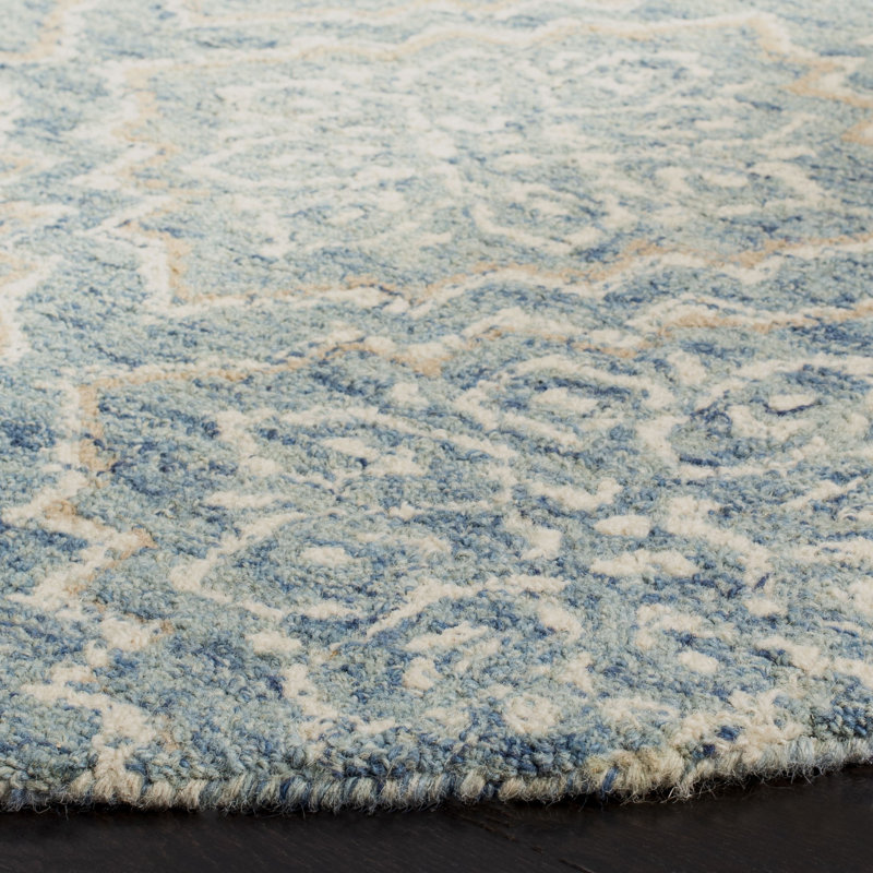 Tapis bleu / gris en laine touffeté à la main Salerna, Carré 4 pi