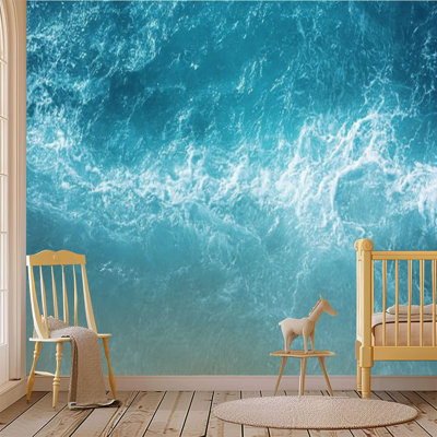 Peler et coller le papier peint adhésif, vagues de l'océan, vagues d'eau, éclaboussures, eau bleue, laisser de l'espace à l'art mural