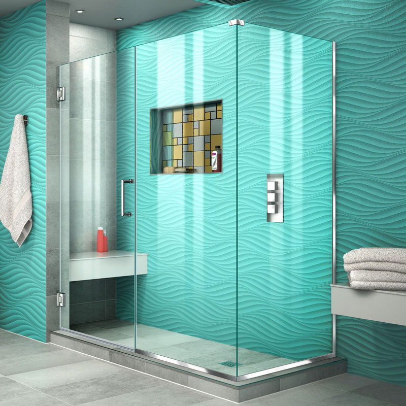 Unidoor Plus 48.5" W x 30.375" D x 72" H Frameless Pivot Rectangle Shower Enclosure with Fixed Panel, Chrome
