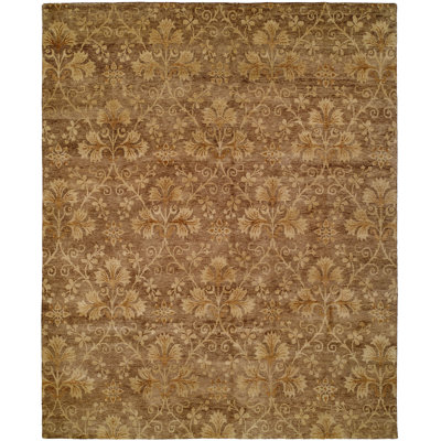 Tapis décoratif brune en laine nouée à la main florale
