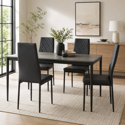 Chaise de salle à manger - Ensemble de 4 - Chaises de salle à manger haut de gamme - Sièges de salle à manger en similicuir à losanges foncé contemporain et luxueux