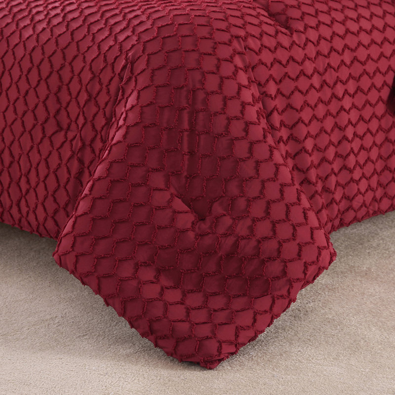 Ring Stitch Comforter Set, King Comforter + 2 King Shams, Burgundy