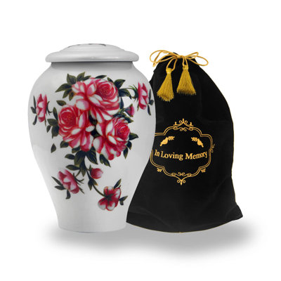 Astoria Grand Cremation Urn for Human Ashes for Adults, Funeral Burial Handcrafted Decorative Urns with Velvet Bag for Easy Preservation and Portability (Roses)