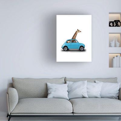 Art mural sur toile tendue - art mural John Hovenstine «Girafe dans une petite voiture» pour le salon, la chambre à coucher ou le bureau - 18 x 24